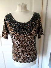 tunika SARAH KERN Shirt LEO-Print M 38-40 Pailletten steine Viskose braun creme