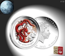 Lunar II DRACHE DRAGON 0,5 / 1/2 oz Silber-Münze PP Perth M. PROOF rot COA + BOX