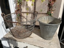 Alter Erntekorb Metallkorb XL & Alter Zinkeimer Eimer 10 Liter Herbstdekoration