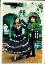 Stoff Ak Tänzer in spanischen Volkstrachten beim Flamenco, Fächer - 4289141