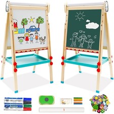 Kinder Spiel-Tafel aus Holz mit Papierrolle Doppelseitige Whiteboard und Tafe...