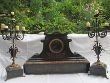 antike kaminuhr ,ende 1800 von j.c. wathelet lüttich ,schwarzer stein marmor