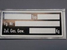Typenschild für Kfz Auto