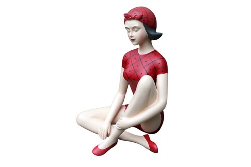 Badefrau sitzend rot dekofigur - rot,