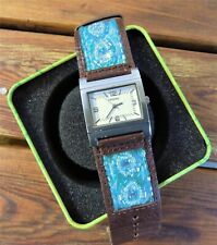 * NEU * Damen Fossil Uhr Lederarmband braun türkis Strass Glitzer