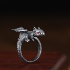 I05 Ring kleiner Flugdrache Drache dunkle Optik Sterling Silber 925 verstellbar