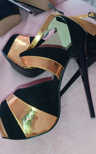 High Heels schwarz-gold 35 Plateau Peeptoe