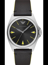 Emporio Armani Armbanduhr AR11330, Edelstahl / Lederband schwarz/gelb, NEU & OVP