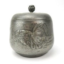 Kayserzinn Dose 4191 Jugendstil Hugo Leven Entwurf Mohn-Dekor Antik Zuckerdose