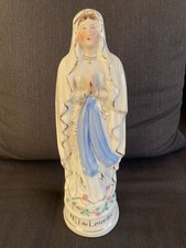 Große Lourdes Madonna Biskuit Bisquit Porzellan Heiligen Figur um 1920 / 34 cm