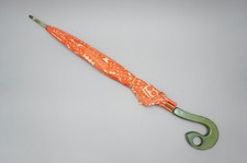 70er Jahre Regenschirm Holzgriff grün Stoff orange 1.AIO