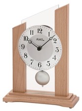 AMS 1171 Tischuhr Quarz mit Pendel modern Holz Buche mit Glas