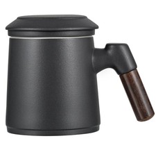 Teetasse mit Deckel und Sieb 360 ml Holzgriff Teebecher mit Teesieb und Deckel