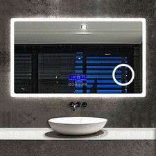 Badspiegel mit LED Beleuchtung Touch+Beschlagfrei+Bluetooth+Uhr,LED Wandspiegel