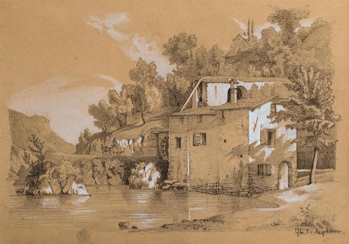 Landschaft mit wassermühle - landschaft,