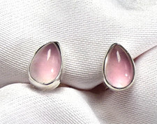 Rosenquarz Ohrstecker 925 Silber 6,5 x 4,5 mm Tropfen Cabochon  - NEU -