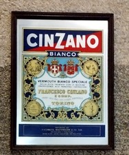 Cinzano Bianco Spiegel, 70er Jahre, Wandspiegel, Werbung, Reklame, 40x30 
