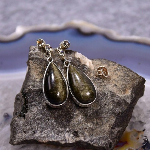 Gold obsidian ohrring 925er - gold, ohrring,