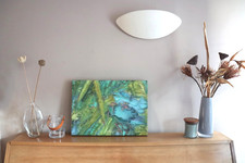 Gemälde auf Seide - Original Unikat Kunstwerk fertig zum Aufhängen an die Wand blaue Blumen