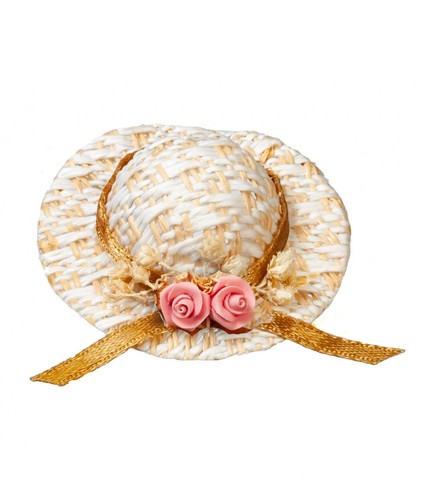 Puppenhaus strohhut rosa blume - strohhut,