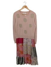 Derhy Damen Freizeitkleid Gr. 38/M Rosa Blumenmuster Glitzer Baumwolle