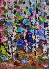 Bunte Birken Ölmalerei 13x18