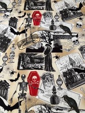 Quiltstoff Skelette Schädel