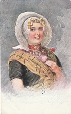 AK   Frau mit Haube und Rose -