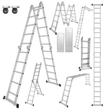 Klappleiter 582cm 150kg Tragbar Teleskopleiter Gerüstleiter 4x5 Mehrzweckleiter