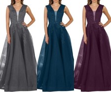 Lange Spitze Tuell Abendkleider Brautjungfernkleider A-Linie Rock Fuer Hochzeits