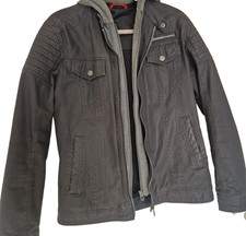 Herren Lederjacke Größe M Grau Schwarz mit Abnehmbarer Kapuze – Guter Zustand