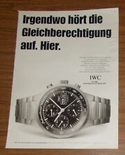 Seltene Werbung IWC GST CHRONO AUTOMATIC Gleichberechtigung hört auf 1999