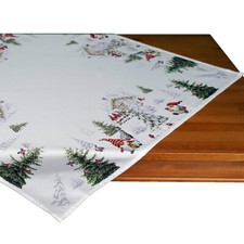 Tischdecke Weihnachten Wichtel Winter Winterlandsch. weiß-bunt Leinenoptik 1567