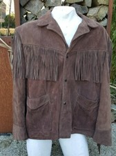 Schott Wildlederjacke Gr.50 dunkelbraun Western Cowboy Fransen Indianer Stil