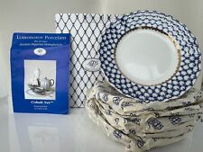 LOMONOSOV PORCELAIN COBALT NET blue HAND-PAINTED 24K GOLD, 6x Flats Plate