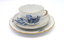 Meissen Blaue Blume Kaffeegedeck 3-teilig Goldgräser Insekten 4 Schleifstriche