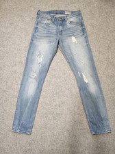 Crocker Jeans Damen Boyfriend W27 L30 Blau Distressed Waschung Taschen 