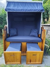 Strandkorb mit Schutzhülle in Blau - Weiß