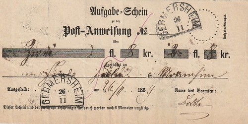 Postschein postanweisung - postschein, f.