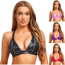 Damen Bralette Party BH Fashion Bra Wetlook Crop Tops Push-up Lingerie Erotik