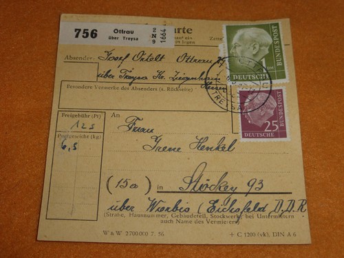 Bund heuss paketkarte 1957 - heuss,