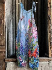Damen Blumen Latzhose Jumpsuit