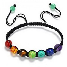 Damen Armband "Chakra" Edelstein Perlen, Baumwollband 6cm flexibel verstellbar
