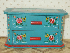 Dora Kuhn Schubladen Kommode Schränkchen Hell-Blau Bauern Malerei Holz Möbel