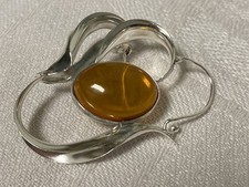 ANTIKE GROßE BROSCHE 925 SILBER BERNSTEIN ANSTECKER ART DECO