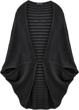 Feinstrick-Poncho Schwarz Damen 3/4 Arm Pullover Strick-Cardigan Neu