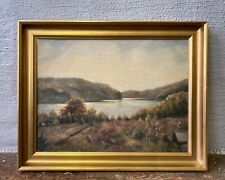 Ölbild Impressionist Anonym Landschaft Seeufer Bilderrahmen Gold Vintage