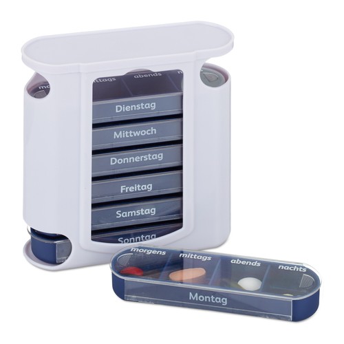 Pillendose weiß blau - 10, weiß-blau