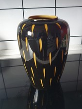 Große  Keramik Vase,   S & G ,  Schwarz und Gold  , vintage