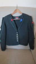 Trachtenstrickjacke,anthrazit,mit Stickerei und Herzen,Schurwolle,Gr.38,Arber